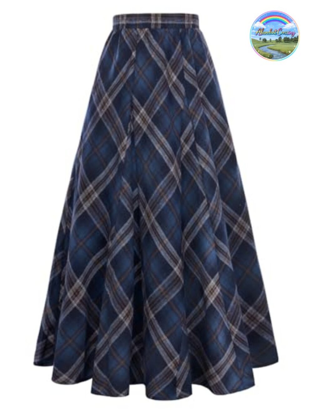 High Waist A-Line Maxi Plaid Skirt with Side Pockets & Godet Hem